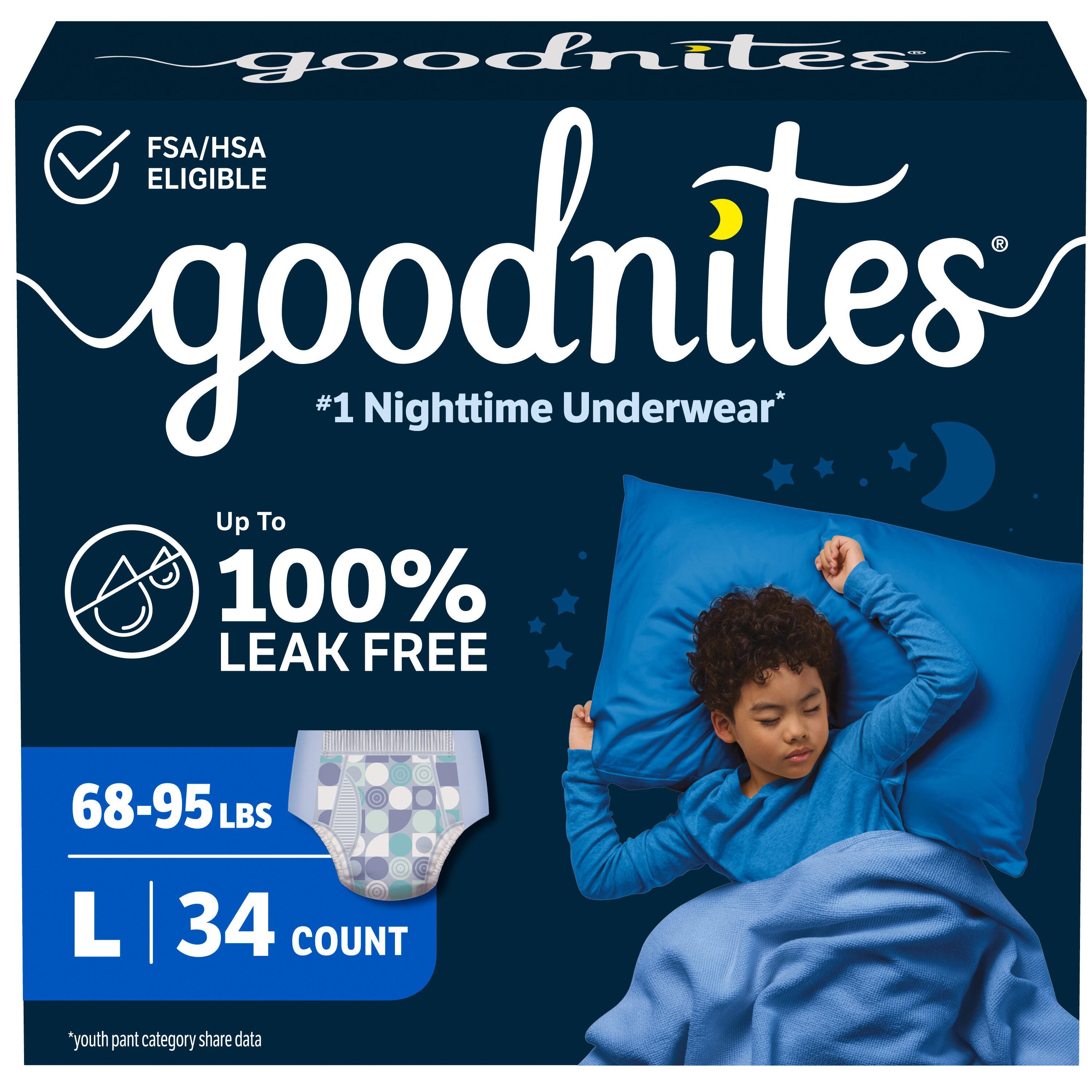 韓国製 Goodnites L×6パック Goodnites Boys' Nighttime Bedwetting Underwear, Size Large (68-95