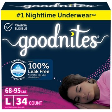Goodnites Girls' Nighttime Bedwetting Underwear - Large (68-95 lbs), 34 ct