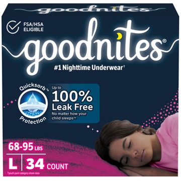 Goodnites Girls' Nighttime Bedwetting Underwear - Large (68-95 lbs), 34 ct