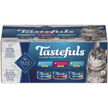 Blue Buffalo Tastefuls Adult Chicken Fish & Shrimp Tuna Flaked Wet Cat Food Variety Pack