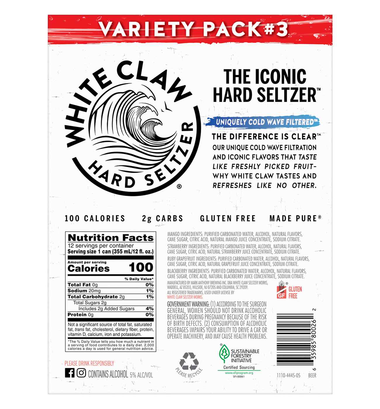 White Claw Hard Seltzer Variety Pack 12 pk Cans - Flavor Collection No. 3; image 3 of 4