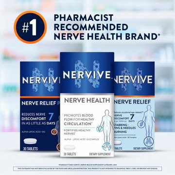 Nervive Nerve Health Tablets with Alpha Lipoic Acid, to Fortify Nerve Health & Function in Fingers, Hands, Toes, & Feet, 30 ct
