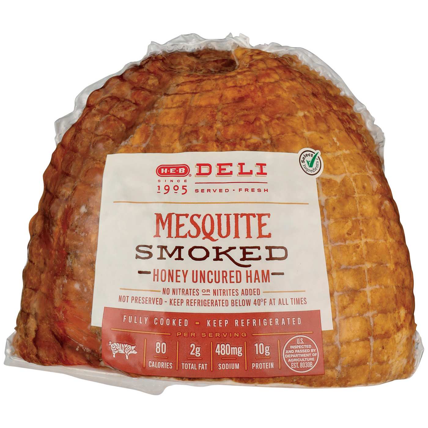 H-E-B Deli Mesquite-Smoked Honey Uncured Ham, Custom Sliced; image 1 of 2