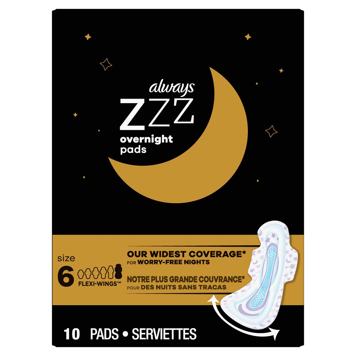 Always ZZZ Overnight Pads Size 6 Unscented with Wings Shop Pads