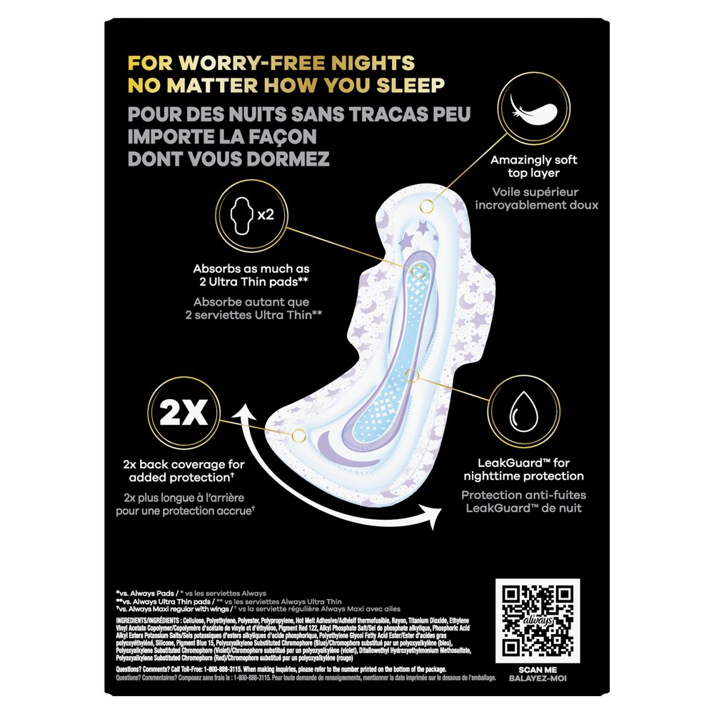 Always ZZZ Overnight Pads With Flexi Wings Size 6 Widest Coverage 20 Count  Box for Sale in Halfway, KY - OfferUp