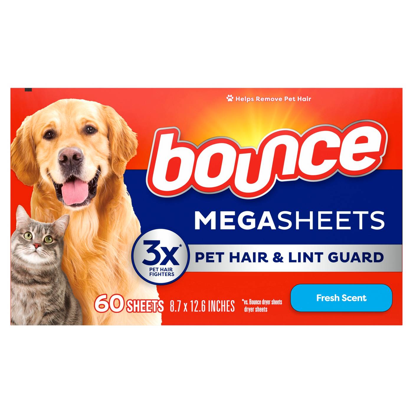 Bounce Pet Hair & Lint Guard Mega Dryer Sheets with 3X Pet Hair Fighters, Fresh Scent; image 1 of 8