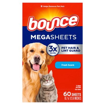 Bounce Pet Hair & Lint Guard Mega Dryer Sheets with 3X Pet Hair Fighters, Fresh Scent, 60 ct