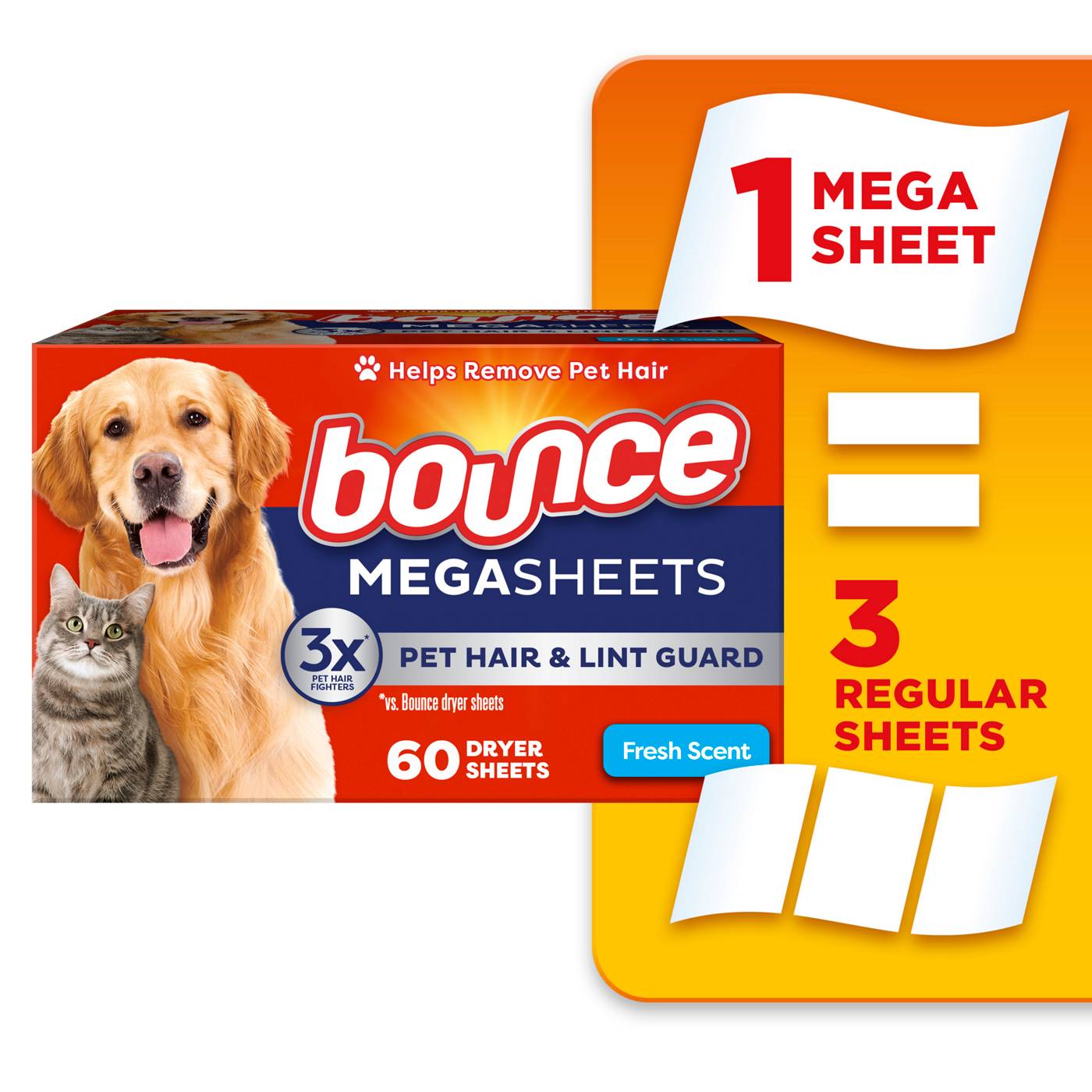 Bounce Pet Hair & Lint Guard Mega Dryer Sheets with 3X Pet Hair Fighters, Fresh Scent; image 8 of 8