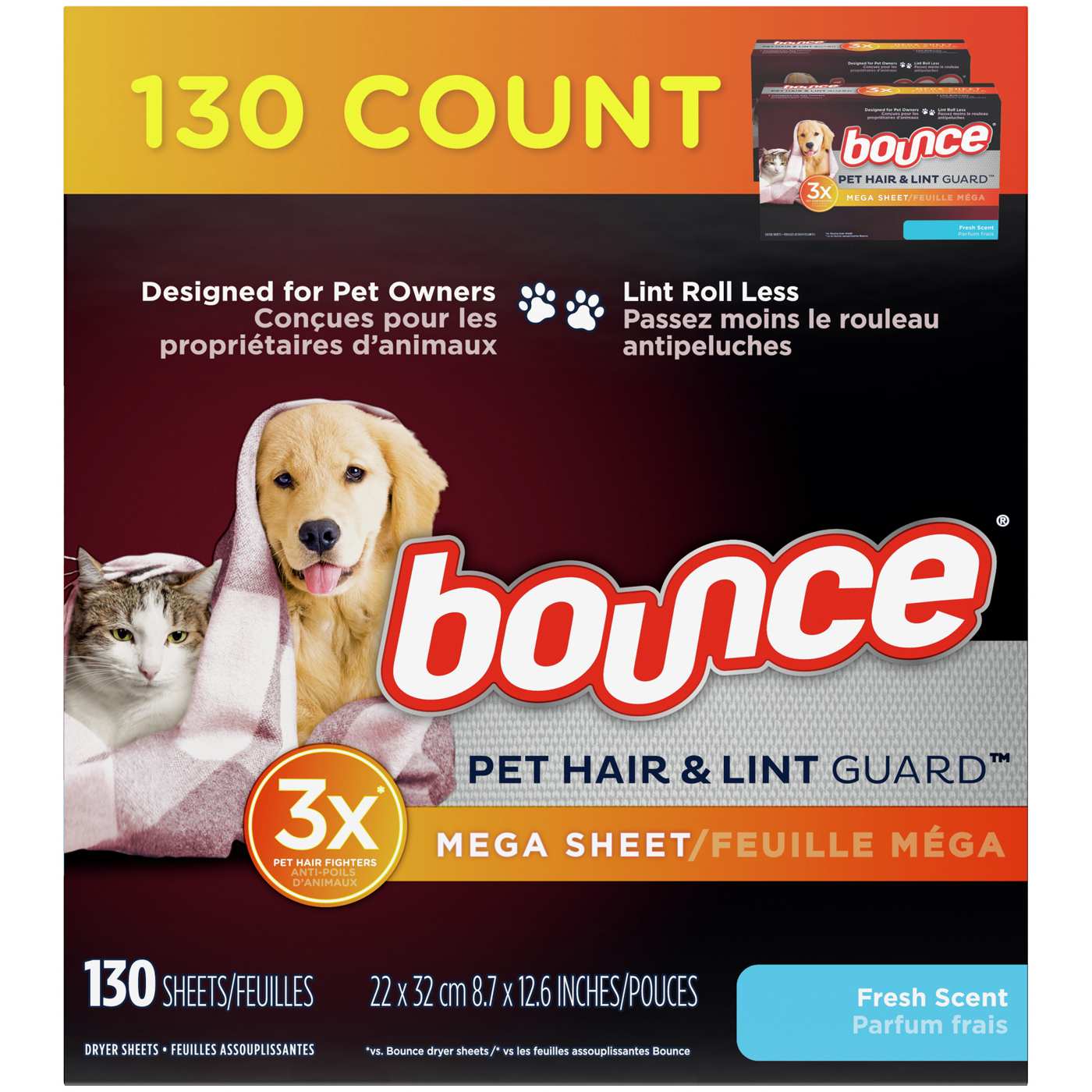 Bounce Pet Hair & Lint Guard Fabric Softener Mega Dryer Sheets - Fresh; image 1 of 3