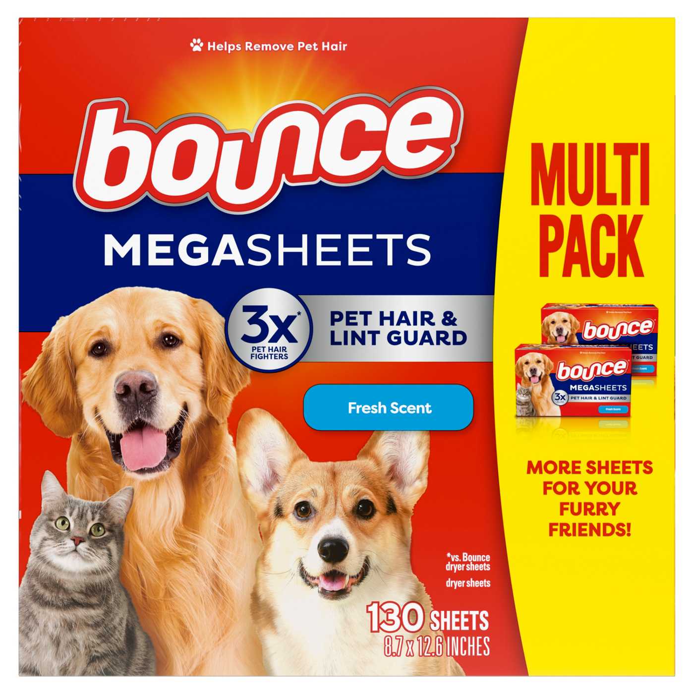 Bounce Pet Hair & Lint Guard Mega Dryer Sheets with 3X Pet Hair Fighters, Fresh Scent; image 1 of 6