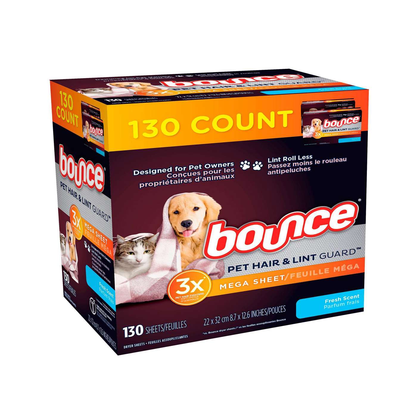 Bounce Pet Hair & Lint Guard Fabric Softener Mega Dryer Sheets - Fresh; image 3 of 3