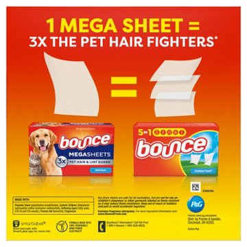 Bounce Pet Hair & Lint Guard Mega Dryer Sheets with 3X Pet Hair Fighters, Fresh Scent, 130 ct