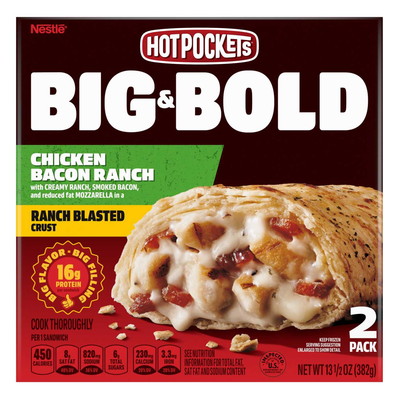 Hot Pockets Big & Bold Big & Bold Chicken Bacon Ranch Sandwiches; image 1 of 8