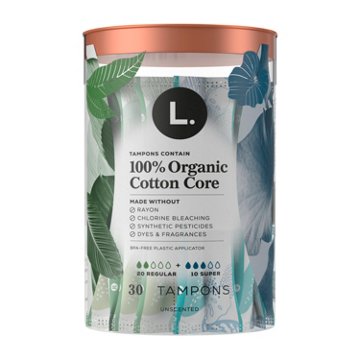 L. Cotton Tampons Regular/Super Absorbency Multipack, 30 ct