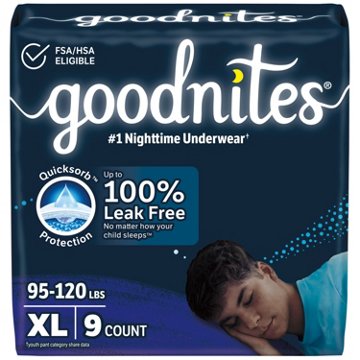 Goodnites Boys' Nighttime Bedwetting Underwear -  XL (95-120 lbs), 9 ct
