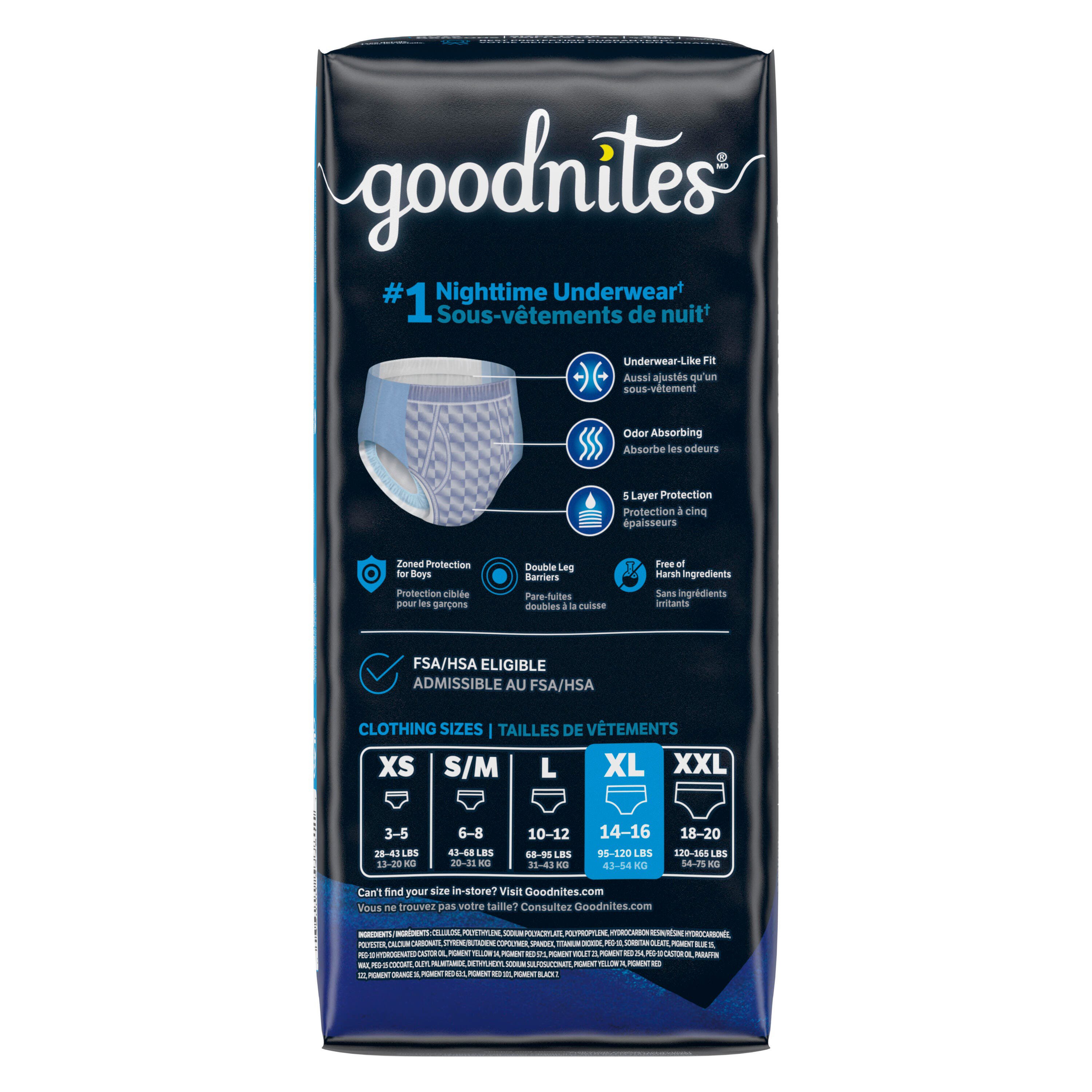 Goodnites Boys' Nighttime Bedwetting Underwear - XL (95-120 lbs