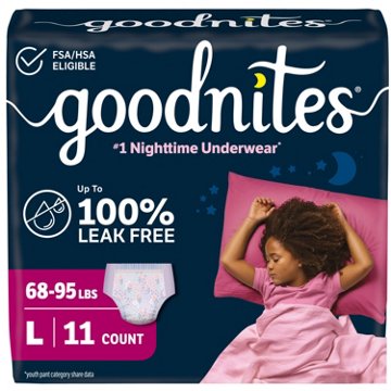 Goodnites Girls' Nighttime Bedwetting Underwear, Size Large (68-95 lbs), 11 ct
