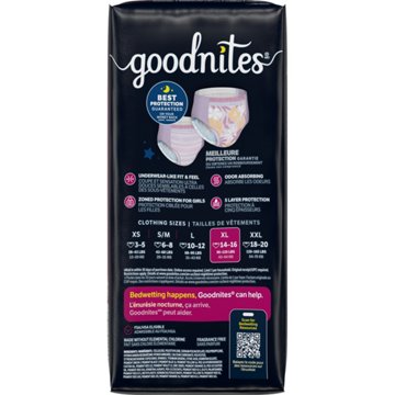 Goodnites Girls' Nighttime Bedwetting Underwear, Size Extra Large (95-120 lbs), 9 ct