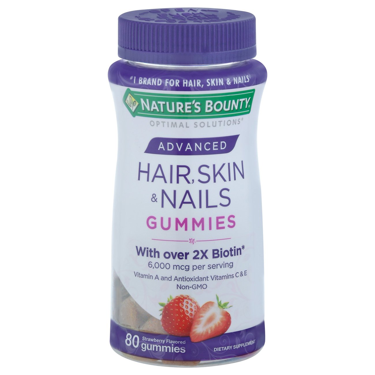 Nature's Bounty Optimal Solutions Advanced Hair Skin & Nails Strawberry Gummies, 80 ct