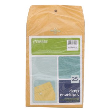 Top Flight Kraft Clasp Envelopes, 6 x 9 in, 25 ct
