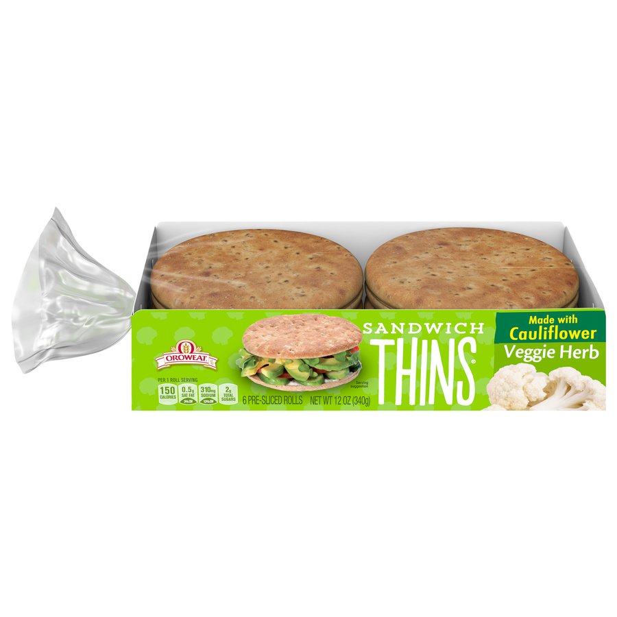 Oroweat Cauliflower Veggie Herb Sandwich Thins Shop Sliced bread at HEB