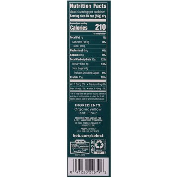 Higher Harvest by H-E-B Gluten Free Organic 15g Protein Yellow Lentil Penne Pasta Noodles, 8 oz