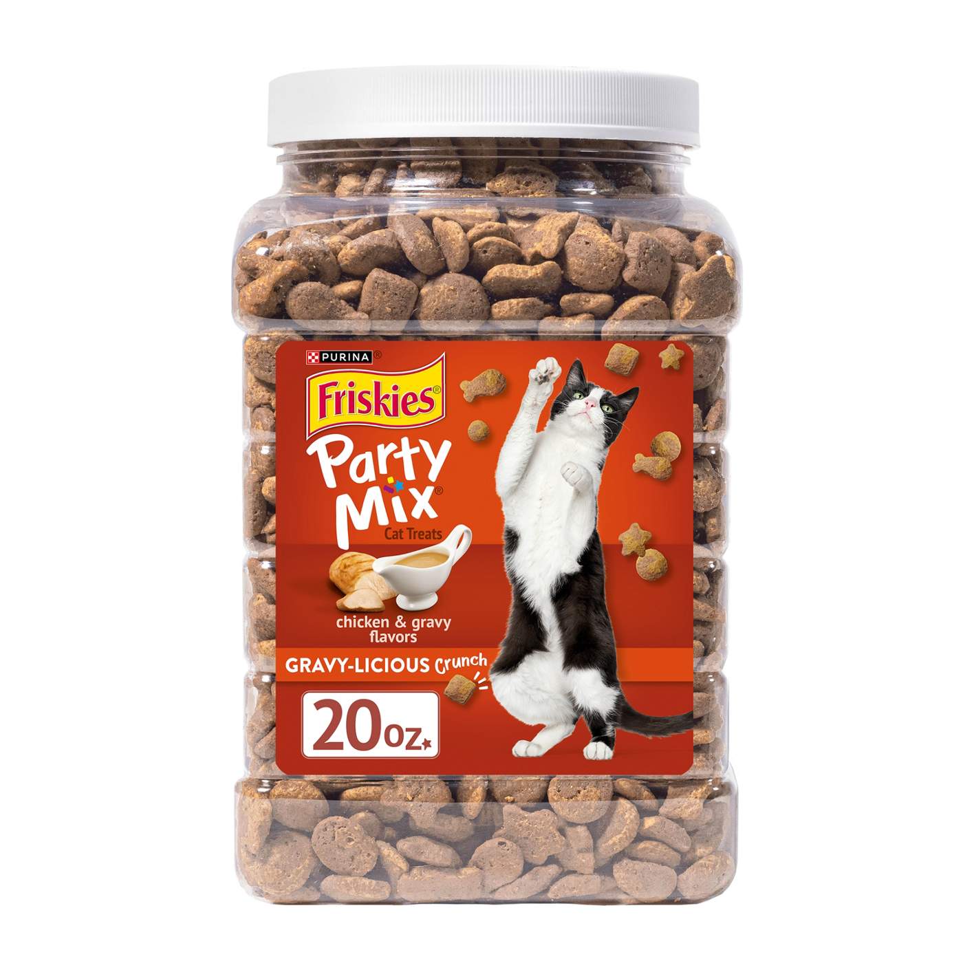 Friskies Purina Friskies Made in USA Facilities Cat Treats, Party Mix Crunch Gravylicious Chicken & Gravy Flavors; image 1 of 6