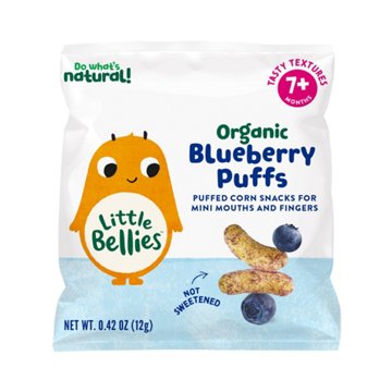 Little Bellies Baby Bellies Organic Puffs Baby Snack, Blueberry, Pack of 6 Individual Snack Packs, 0.42 oz