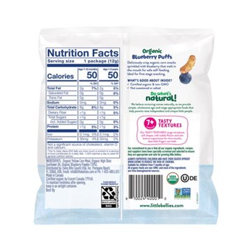 Little Bellies Baby Bellies Organic Puffs Baby Snack, Blueberry, Pack of 6 Individual Snack Packs, 0.42 oz