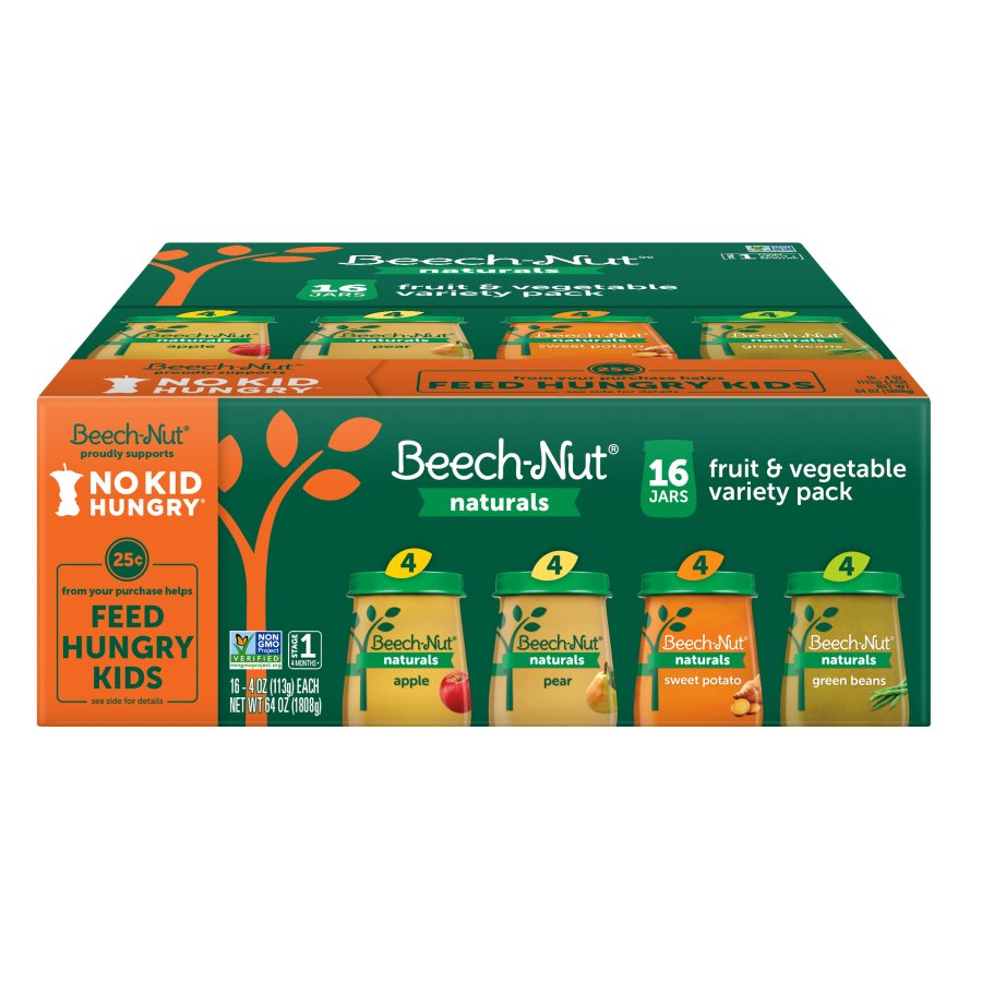 Beech-Nut Naturals Stage 1 Baby Food Variety Pack, 4 oz Jar, 16 Pack
