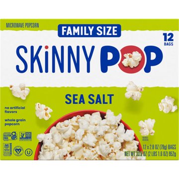 SKINNYPOP Microwavable Popcorn Family Size - Sea Salt, 12 ct