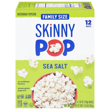SKINNYPOP Microwavable Popcorn Family Size - Sea Salt, 12 ct