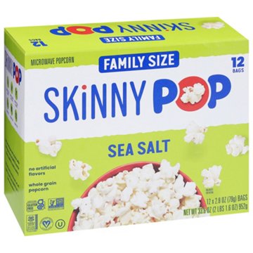 SKINNYPOP Microwavable Popcorn Family Size - Sea Salt, 12 ct