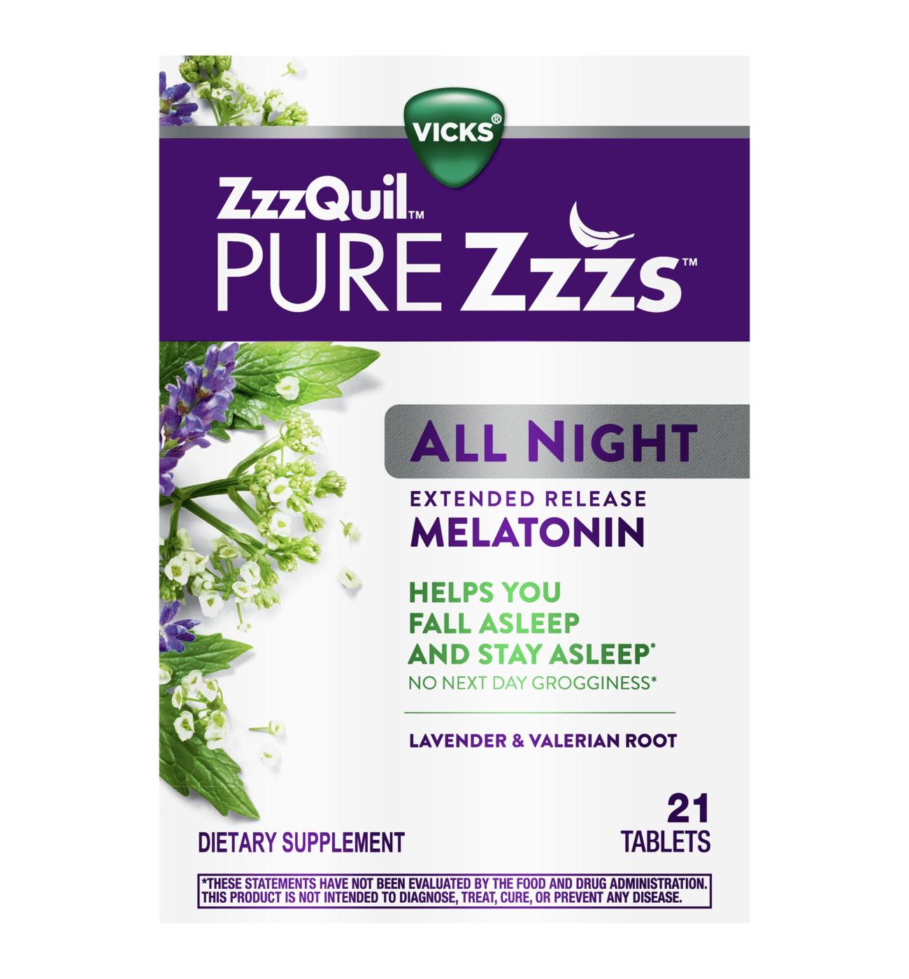 Vicks ZzzQuil Pure Zzzs All Night Extended Release Tablets; image 2 of 2