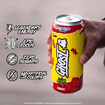 Ghost Zero Sugar Sour Patch Kids Redberry Energy Drink, 16 oz