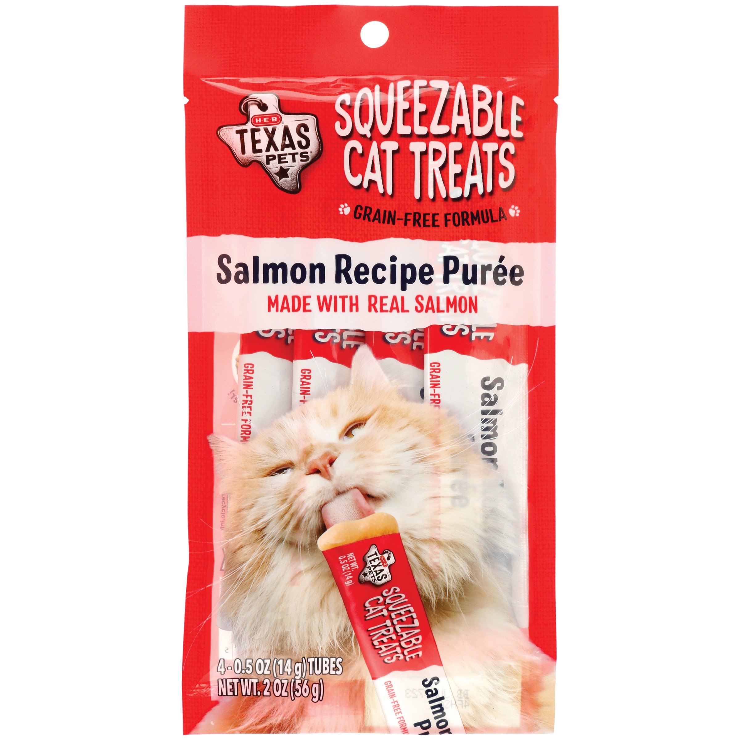 H E B Texas Pets Squeezable Cat Treats Salmon Recipe Puree