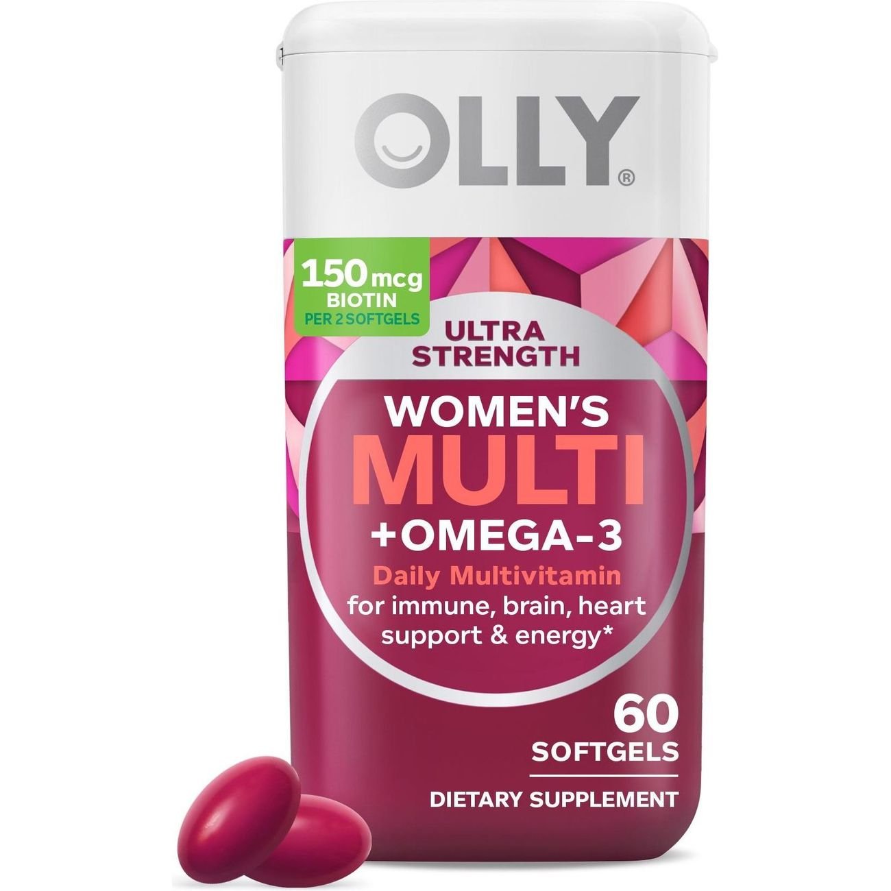 OLLY Ultra Strength Women's Multi & Omega-3 Immune Support Softgels, 60 ct
