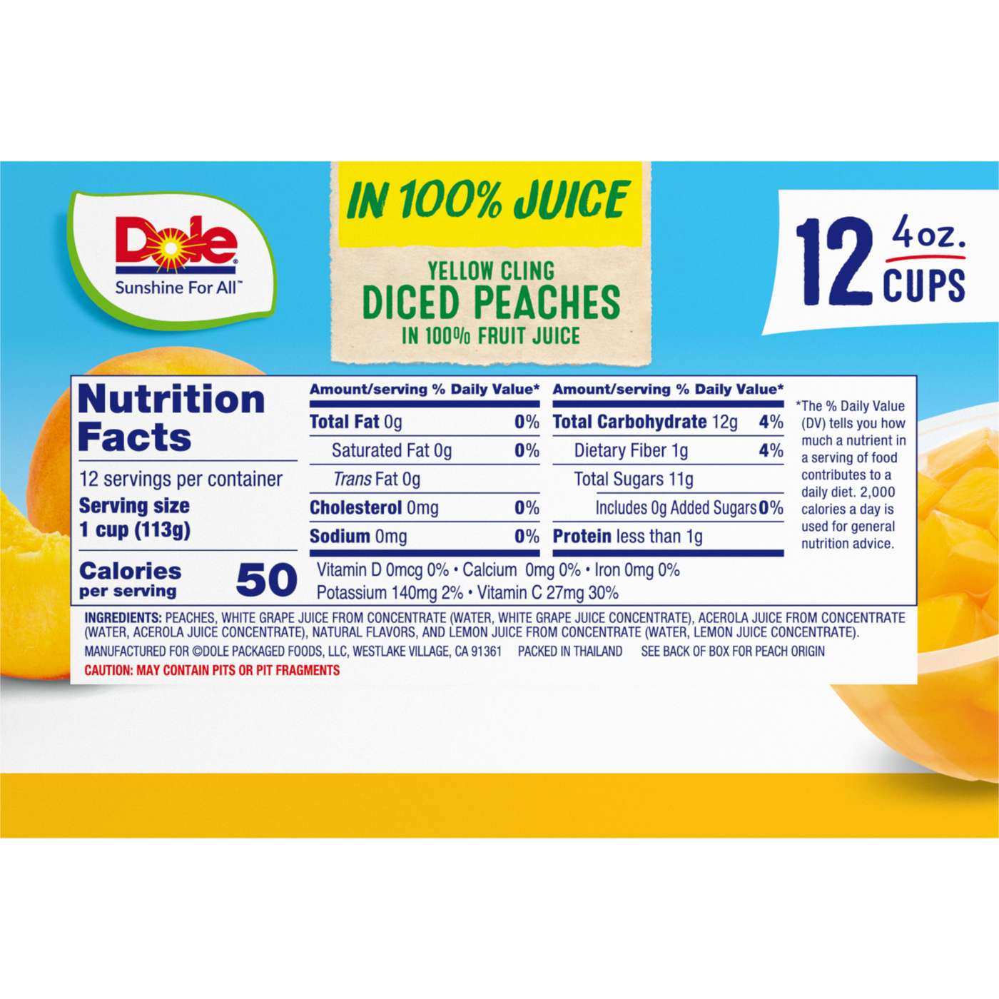 Dole Fruit Bowls - Diced Peaches in 100% Juice; image 3 of 8