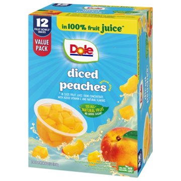 Dole Fruit Bowls - Diced Peaches in 100% Juice, 12 ct