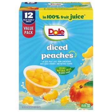 Dole Fruit Bowls - Diced Peaches in 100% Juice, 12 ct