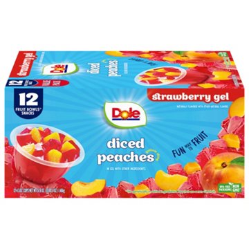 Dole Fruit Bowls - Diced Peaches in Strawberry Flavored Gel, 12 ct