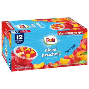 Dole Fruit Bowls - Diced Peaches in Strawberry Flavored Gel, 12 ct