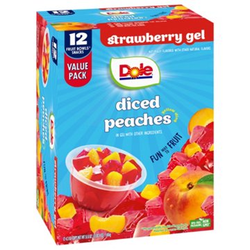 Dole Fruit Bowls - Diced Peaches in Strawberry Flavored Gel, 12 ct