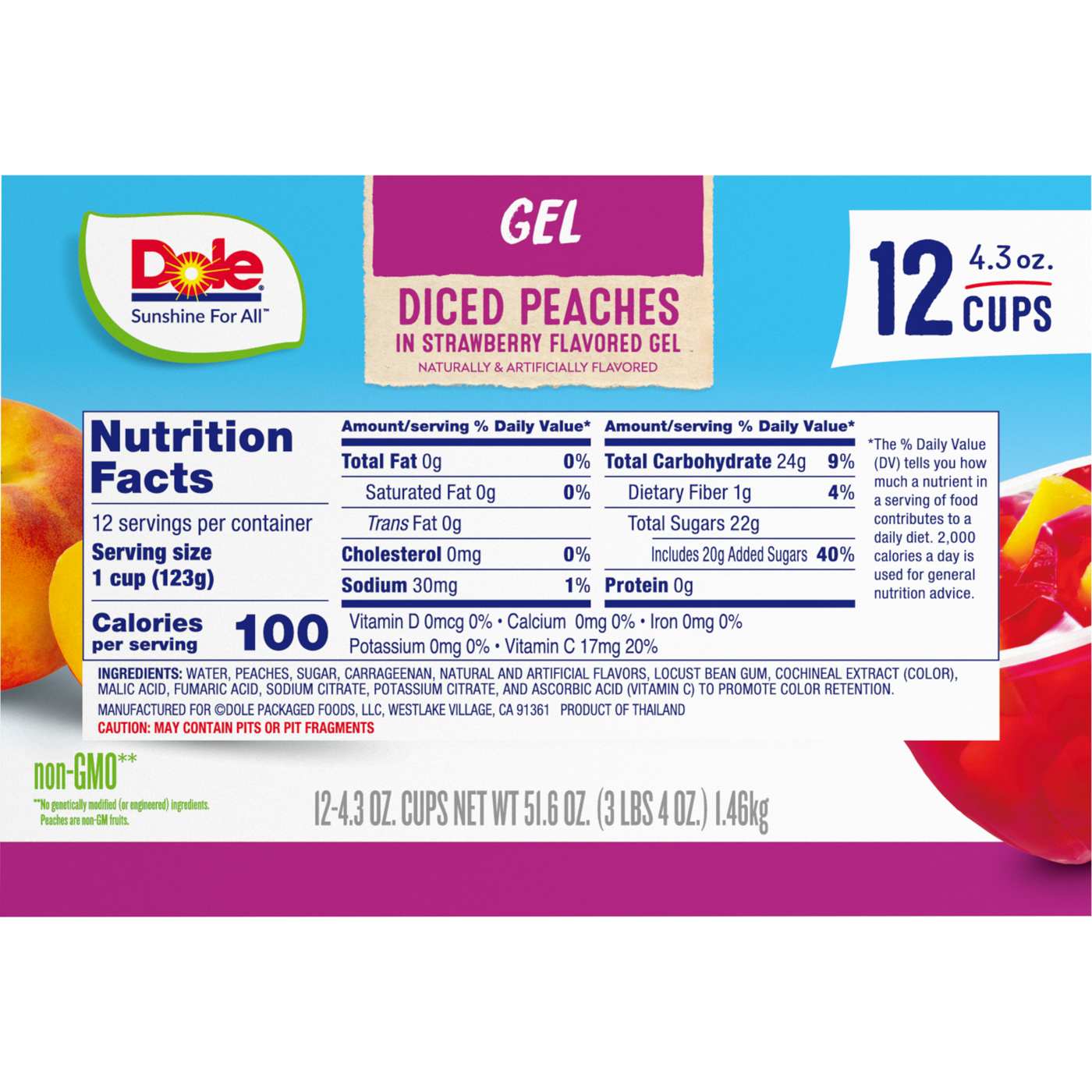 Dole Fruit Bowls - Diced Peaches in Strawberry Flavored Gel; image 5 of 7