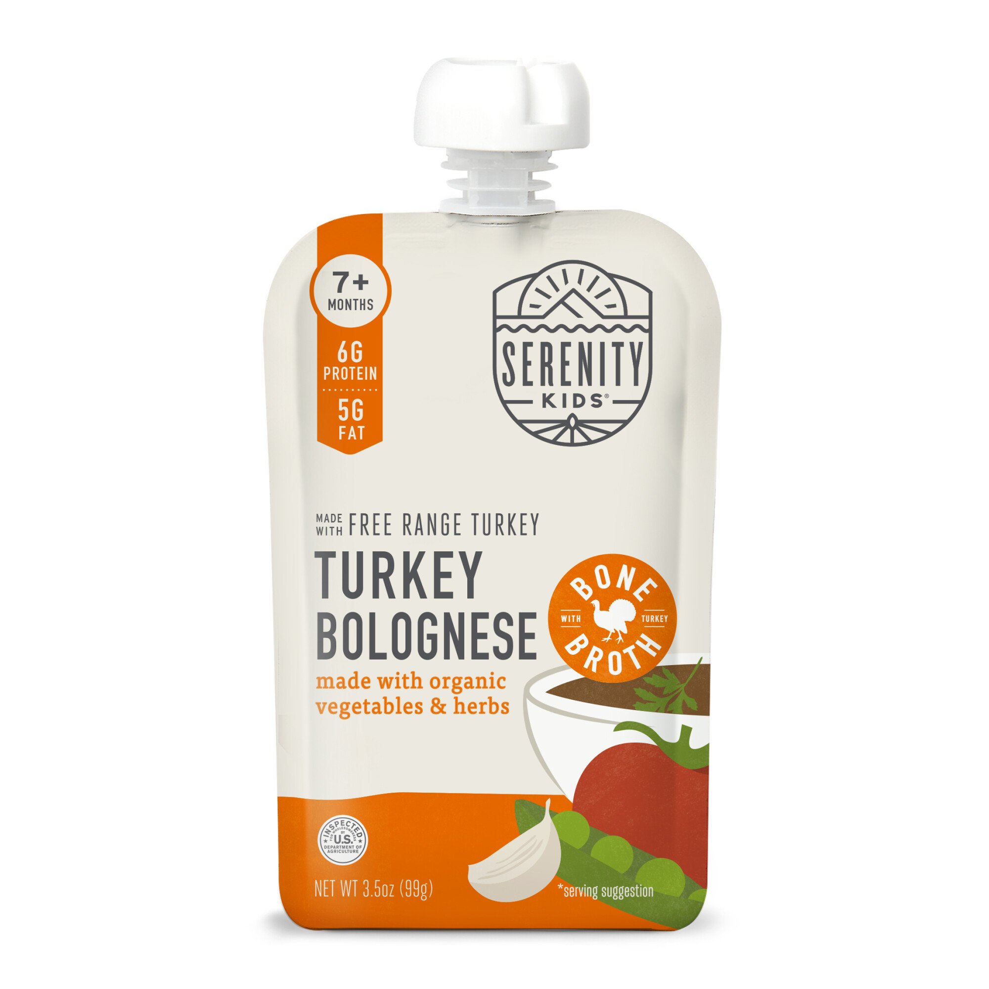 Serenity Kids Baby Food Pouch - Turkey Bolognese with Bone Broth, 3.5 oz