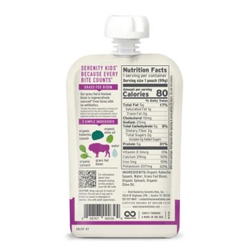 Serenity Kids Organic Pouch - Grass Fed Bison Kabocha Squash & Spinach, 3.5 oz