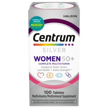 Centrum Silver Women's Multivitamin for Women 50 Plus, Multivitamin/Multimineral Supplement with Vitamin D3, B Vitamins, Non-GMO Ingredients, Supports memory and cognition in older adults, 100 ct