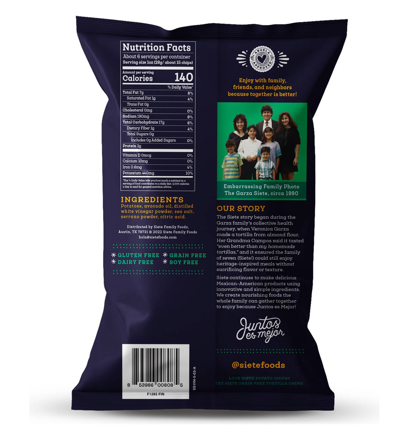 Siete Sea Salt & Vinegar Kettle Cooked Potato Chips; image 3 of 5