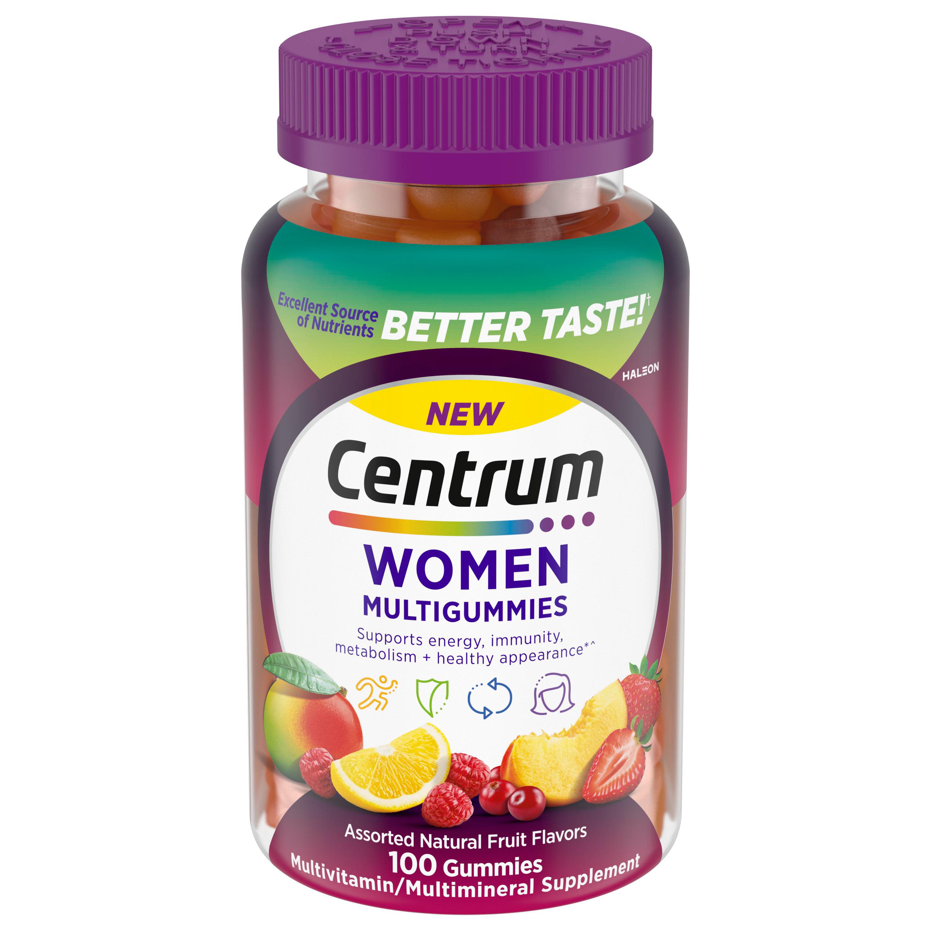 Centrum MultiGummies Gummy Multivitamin for Women, Multivitamin/Multimineral Supplement with Vitamin D3, B Vitamins and Antioxidants, Assorted Fruit Flavor, 100 ct