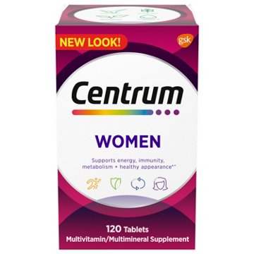 Centrum Multivitamin for Women, Multivitamin/Multimineral Supplement with Iron, Vitamin D3, B Vitamins and Antioxidant Vitamins C and E, Gluten Free, Non-GMO Ingredients, 120 ct